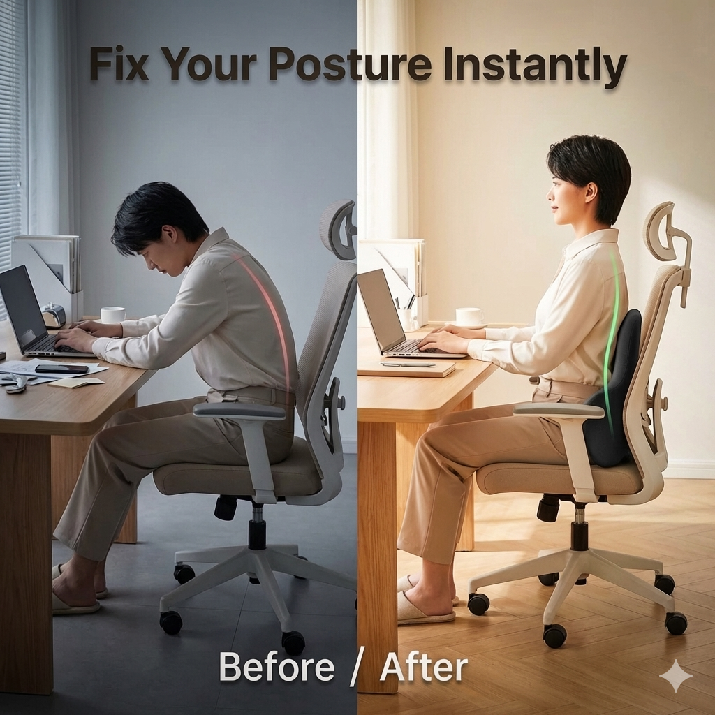 Lumbar Support Cushion for Lower Back Pain Relief – Memory Foam Back Support for Office Chair