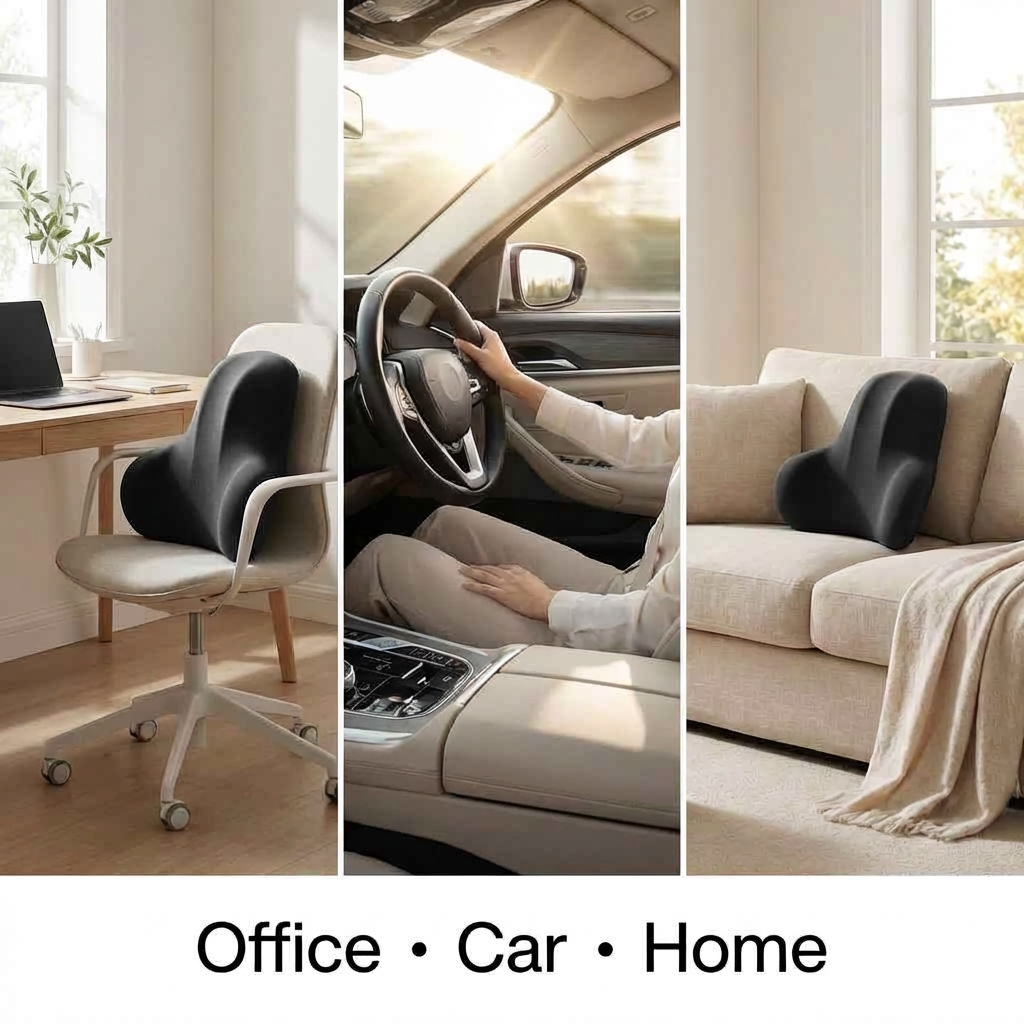 Lumbar Support Cushion for Lower Back Pain Relief – Memory Foam Back Support for Office Chair