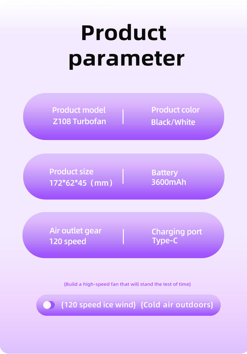 TurboCool Portable Handheld Fan – 120-Speed Digital Display, USB Rechargeable Mini Cooling Fan