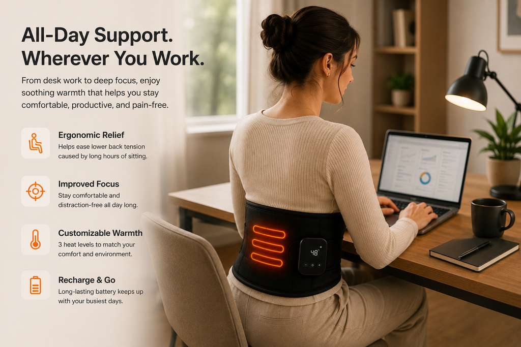 Heated Back Relief Belt – Lumbar Support with Heat & Massage