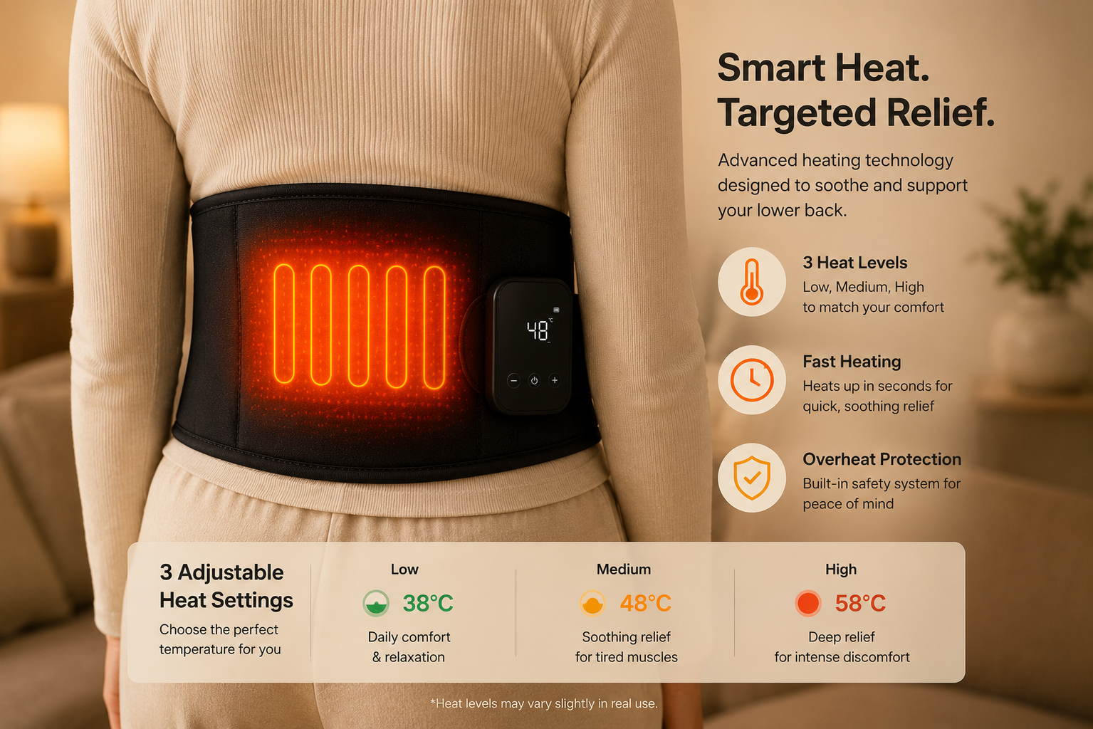 Heated Back Relief Belt – Lumbar Support with Heat & Massage