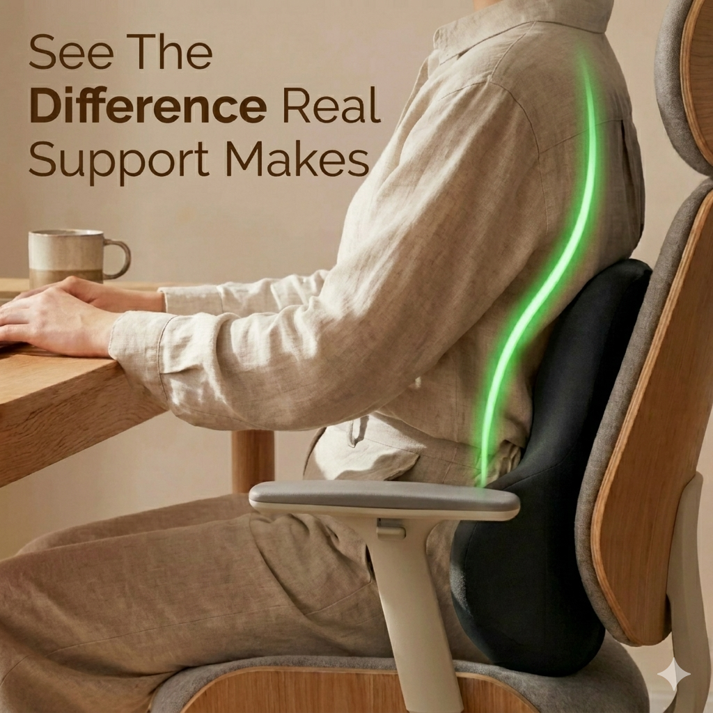 Lumbar Support Cushion for Lower Back Pain Relief – Memory Foam Back Support for Office Chair